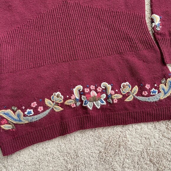 Vintage 90’s Herman Geist Wool Sweater Hand Embroidered Floral Women’s Small - Picture 4 of 9